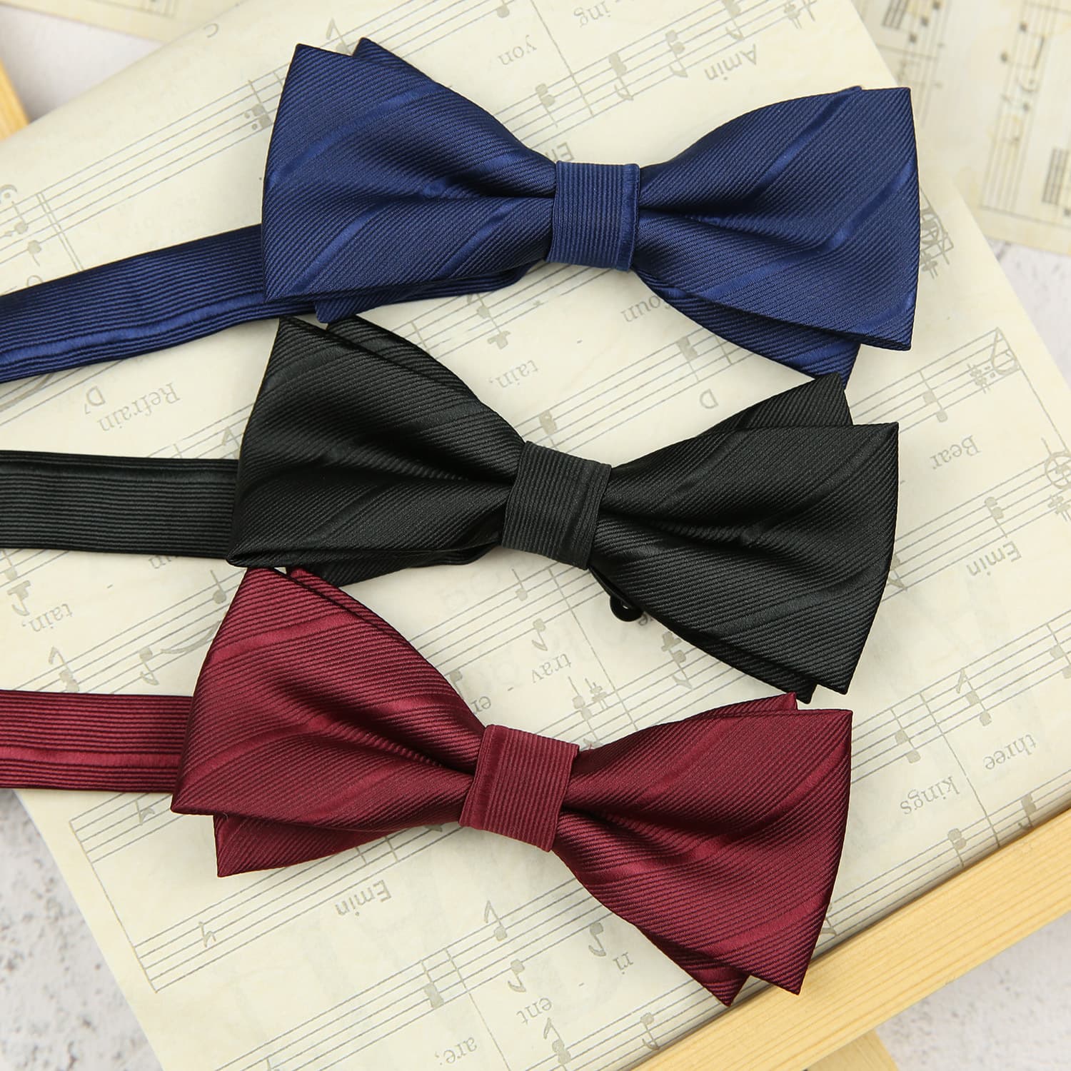 Men's matte burgundy black blue bow tie with bow, Korean style 4