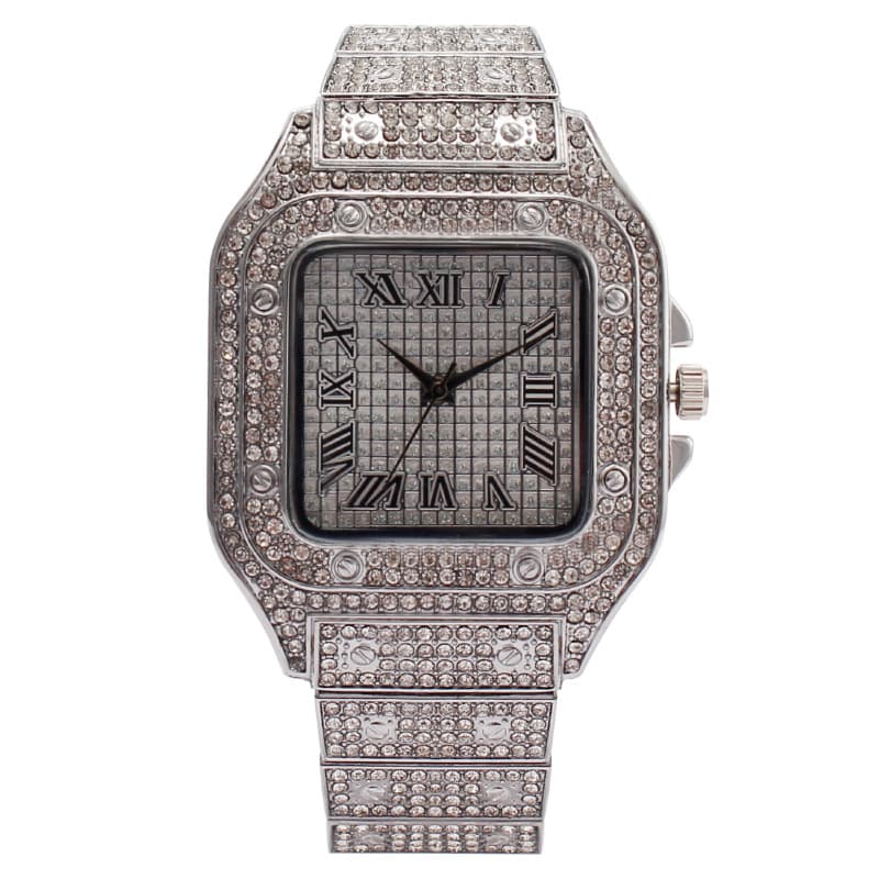 (Cross-border trading), square quartz men's watch, diamond encrusted 2