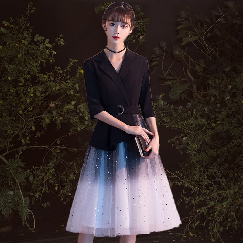 Long evening dress, mid-length, for teenagers