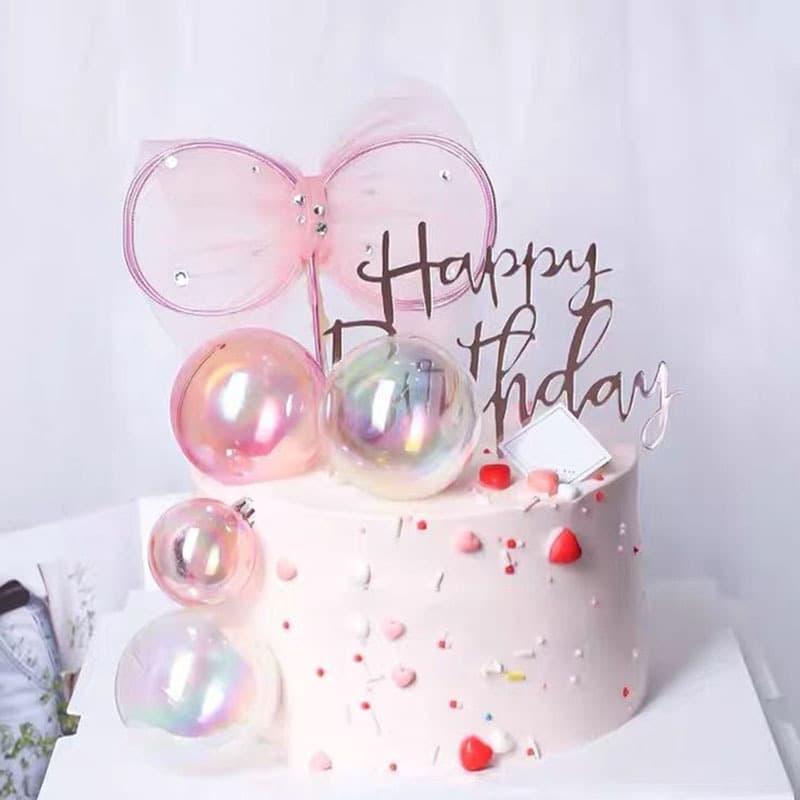 Phantom transparent ball birthday cake decorative INS wind transparent white pink beautiful romantic baking festival decoration 2