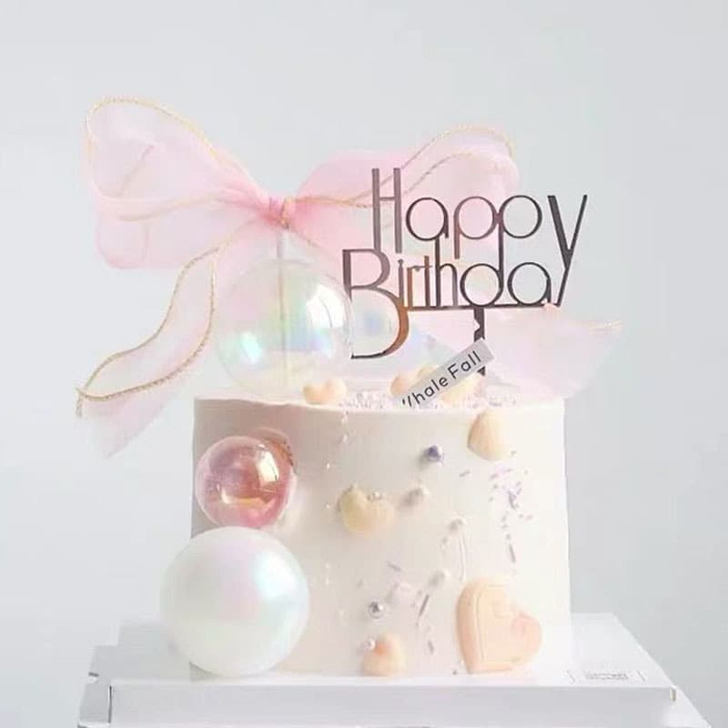 Phantom transparent ball birthday cake decorative INS wind transparent white pink beautiful romantic baking festival decoration 3
