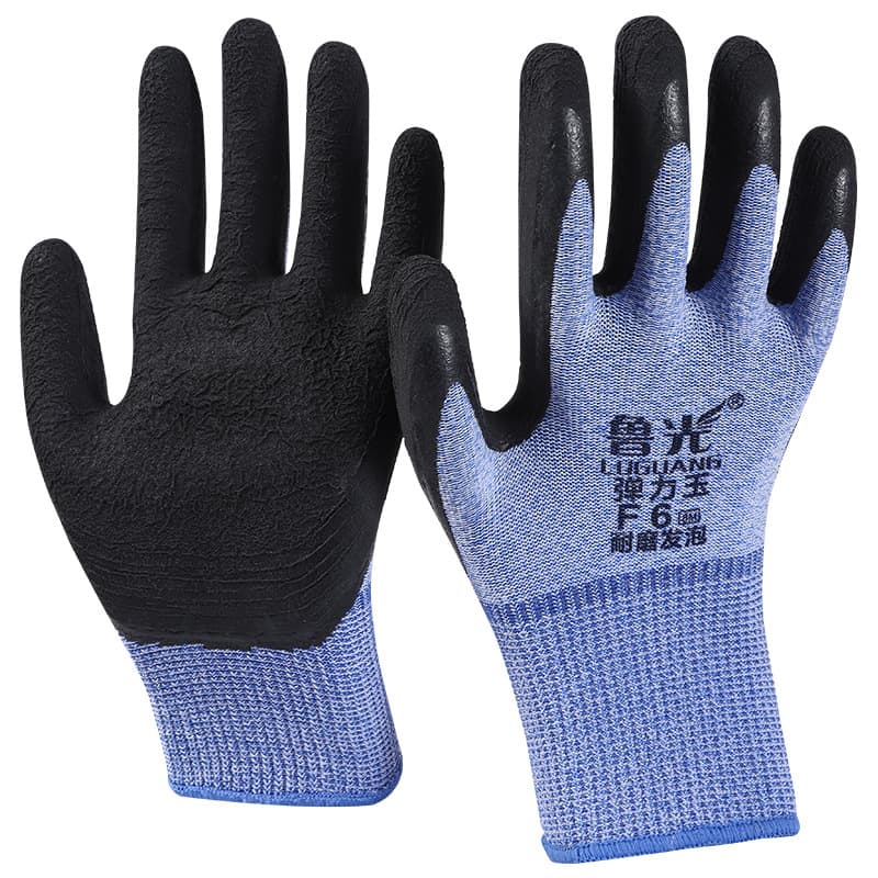 Luguang F6 foam hanging glue rubber laborers gloves high elastic wrinkles dipping and wear -resistant work protective rubber gloves 5