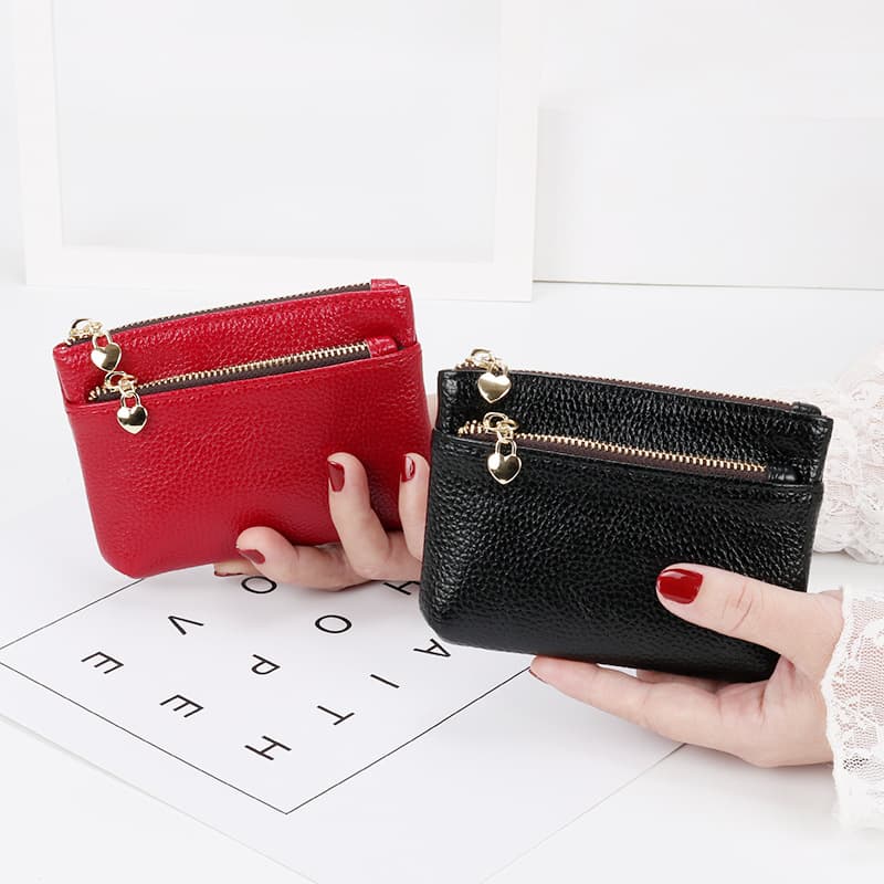Wallet, short shoulder bag, hand loop bag for driver's license with zipper, coins, card holder, genuine leather 2