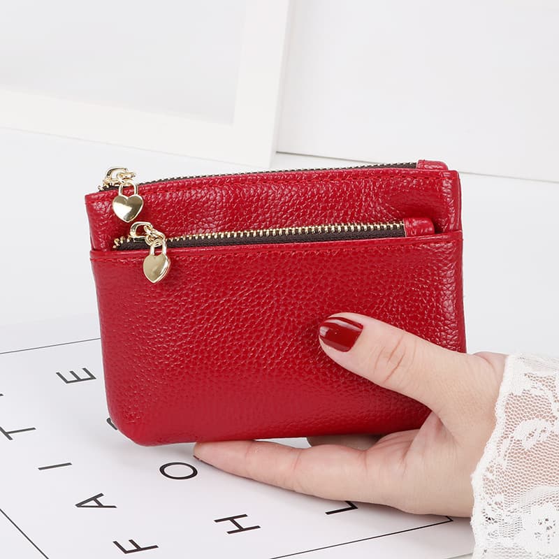 Wallet, short shoulder bag, hand loop bag for driver's license with zipper, coins, card holder, genuine leather 4