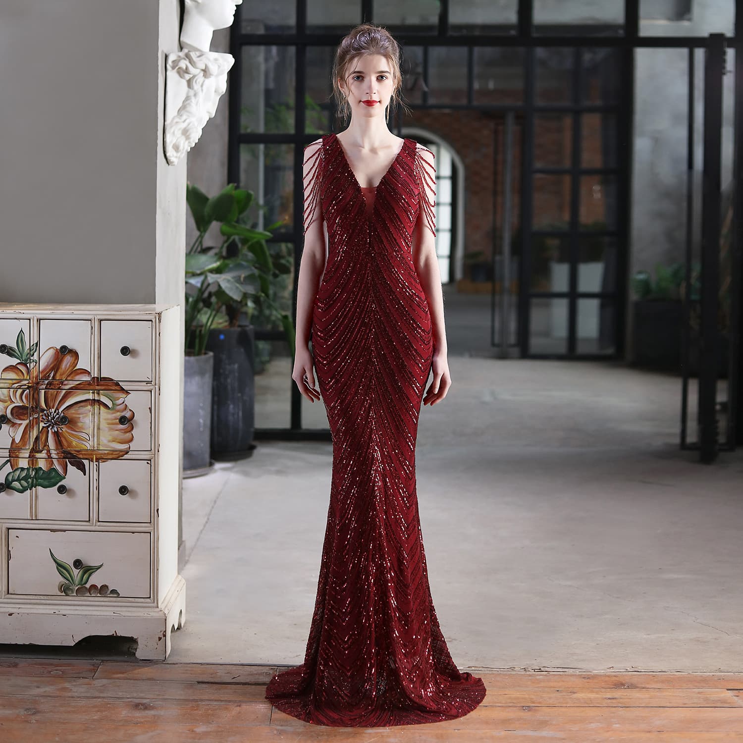 Car model, evening dress, 2021 years, new collection, "fish tail" cut, internet celebrity 3