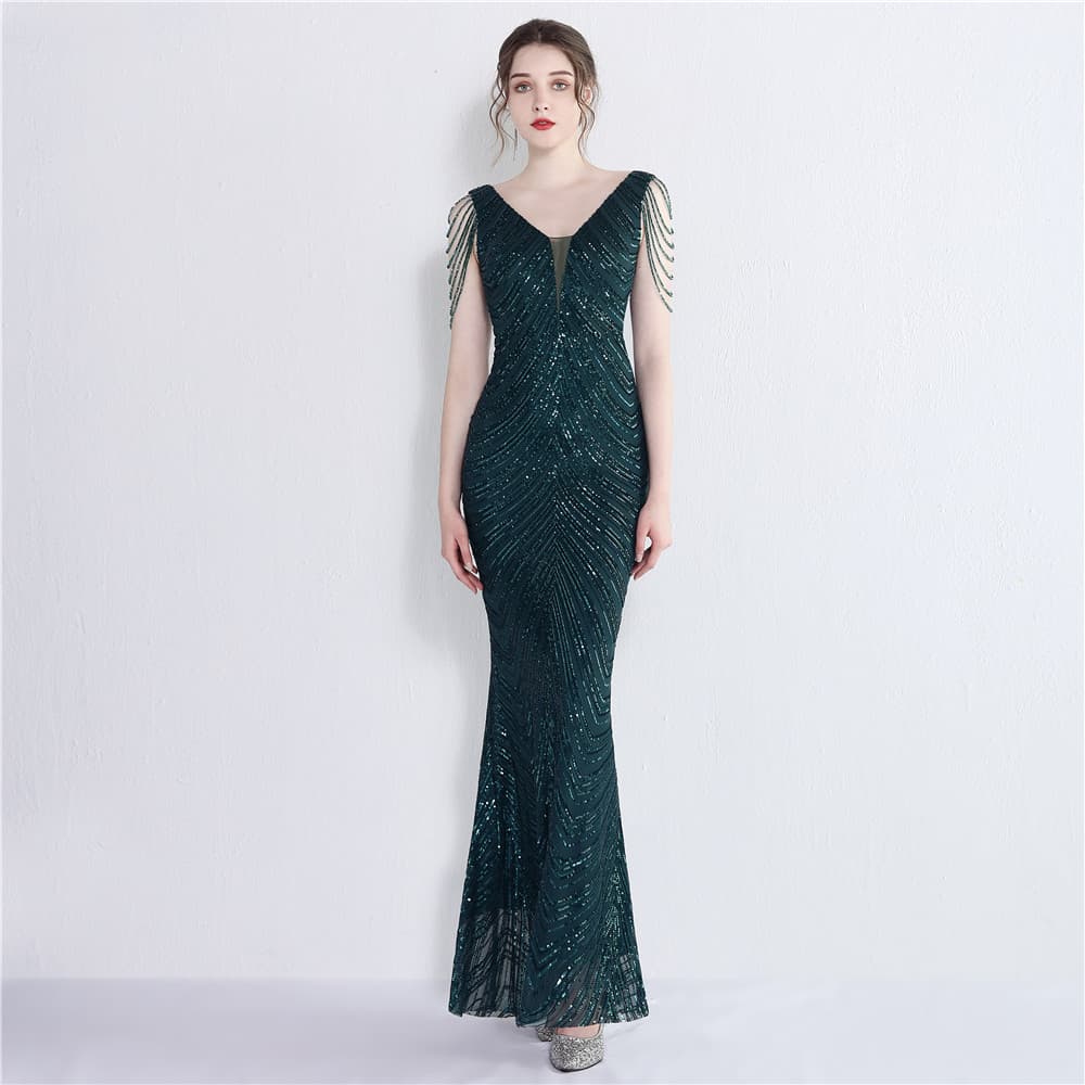 Car model, evening dress, 2021 years, new collection, "fish tail" cut, internet celebrity 5