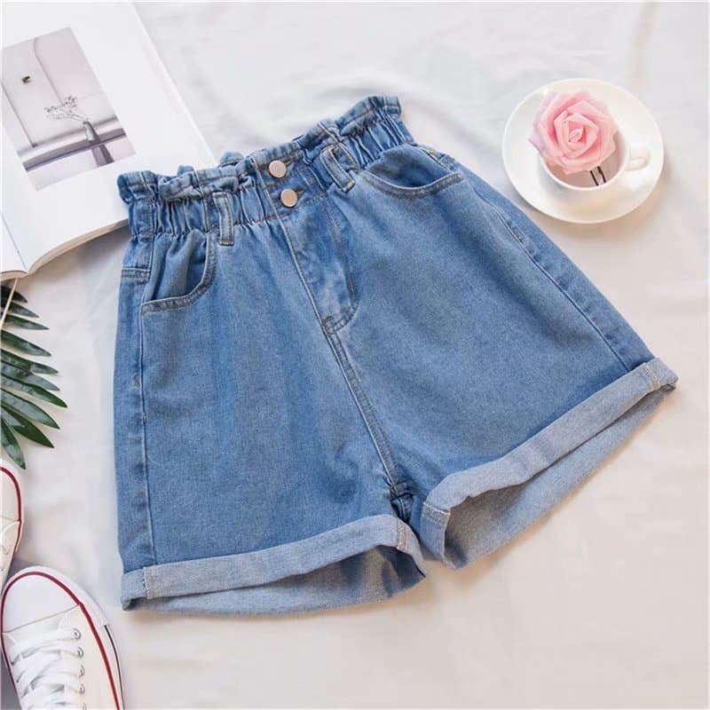 Denim skirt, shorts, trousers, plus size, elastic waist, Korean style, loose fit, A-line 4