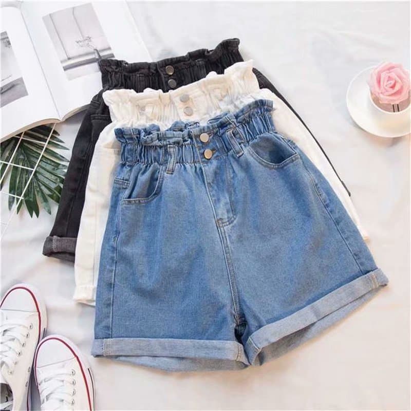 Denim skirt, shorts, trousers, plus size, elastic waist, Korean style, loose fit, A-line