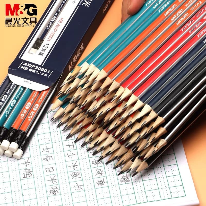 Morning & Light AWP30901 Pencil HB Colorful Stripes Comes with Rubber to Correct Grip Student Triangular Wooden Pencil 2