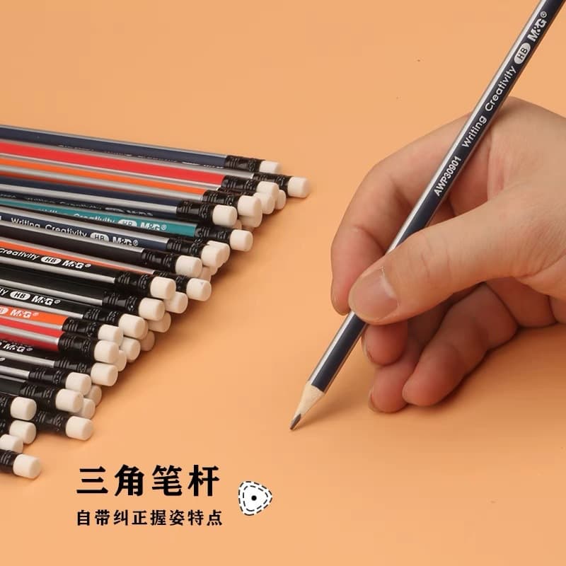 Morning & Light AWP30901 Pencil HB Colorful Stripes Comes with Rubber to Correct Grip Student Triangular Wooden Pencil 3