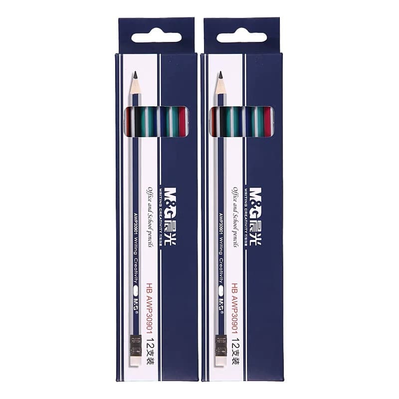 Morning & Light AWP30901 Pencil HB Colorful Stripes Comes with Rubber to Correct Grip Student Triangular Wooden Pencil 5