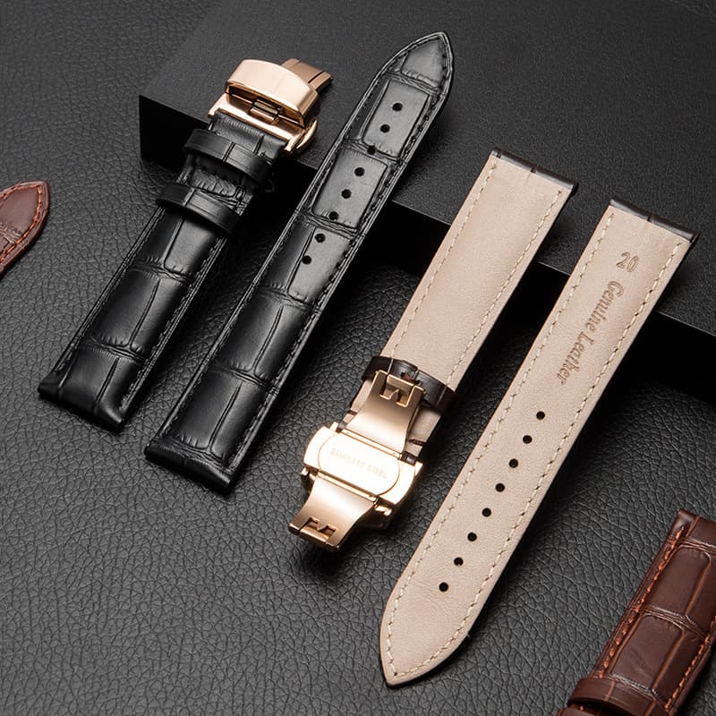 Leather bamboo universal watch strap, waterproof accessory for men and women, cowhide, genuine leather