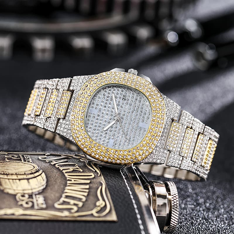 Fashionable square women's watch hip-hop style for men and women, gold watch, trend steel belt, quartz watches, European style, diamond encrusted 4