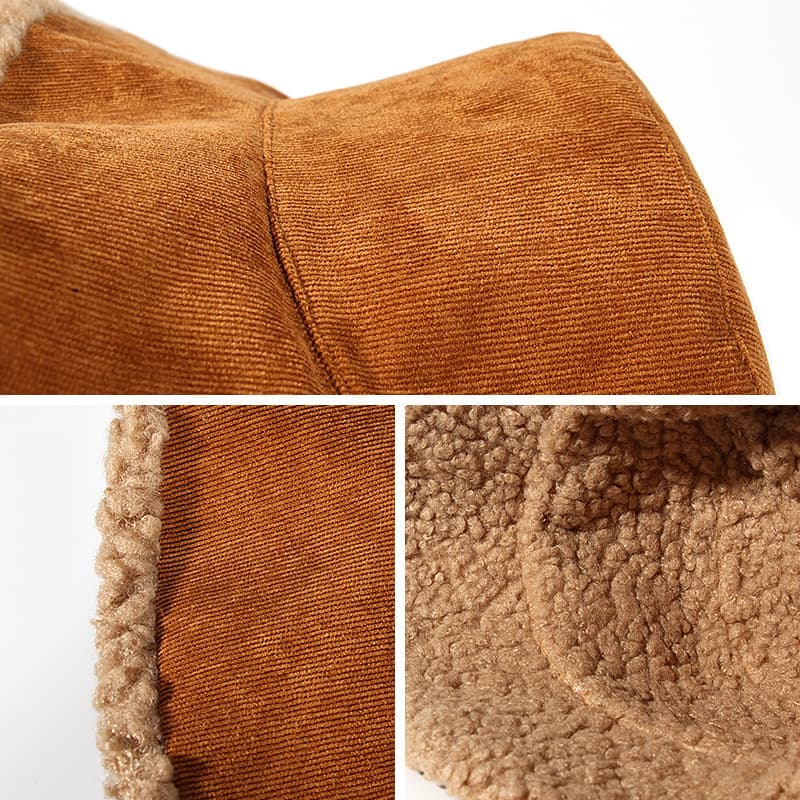 Demi-season corduroy keep warm double-sided velvet hat, increased thickness 4