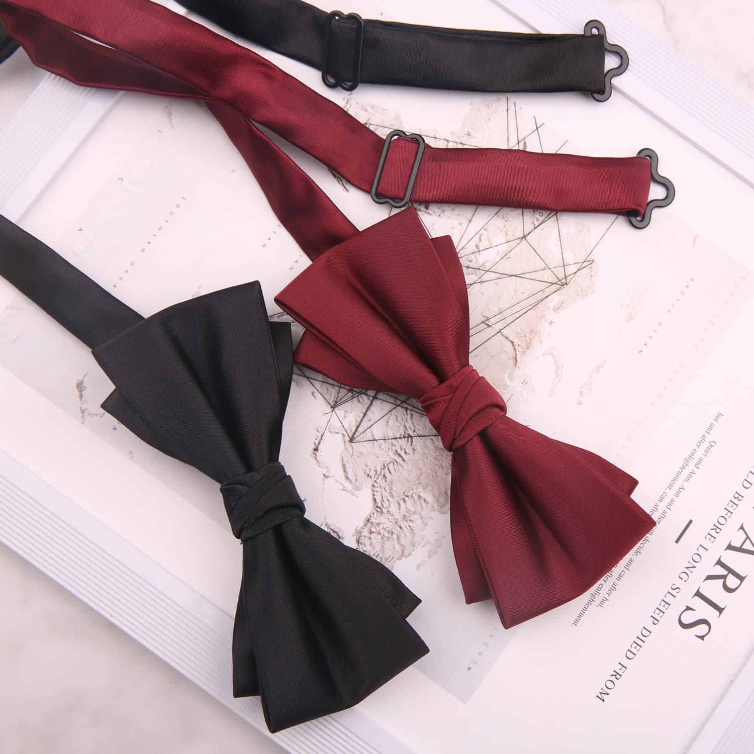 Black white fuchsia bow tie with bow, polyester, Korean style 3