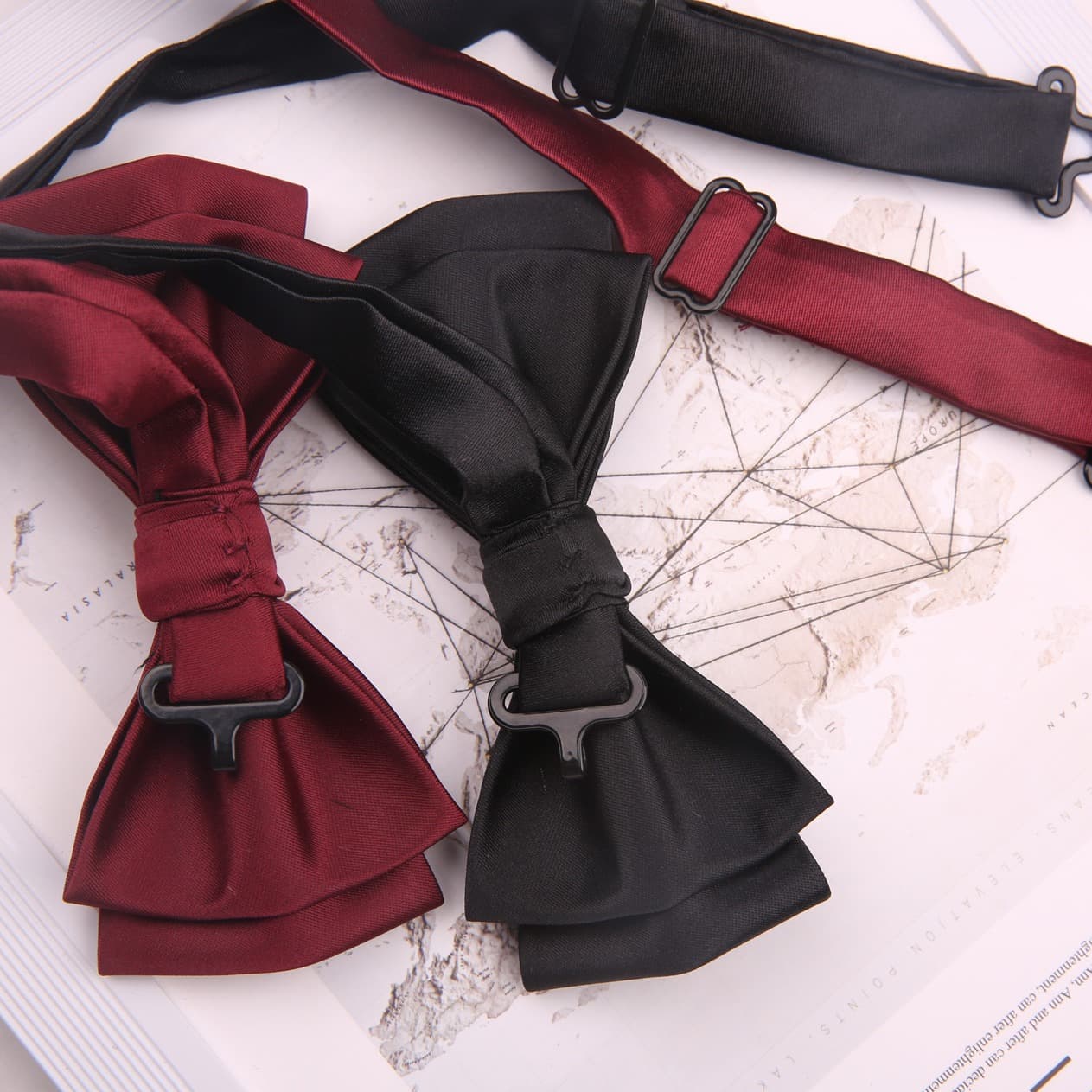 Black white fuchsia bow tie with bow, polyester, Korean style 4