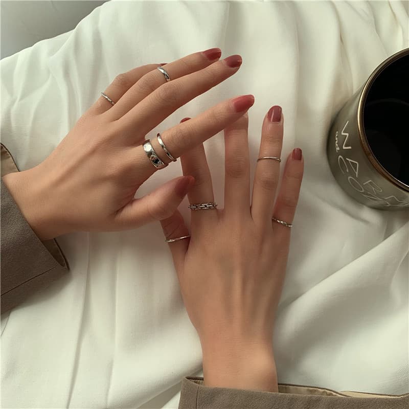 Set, fashionable small design brand ring, 7 pieces, light luxury style, European style