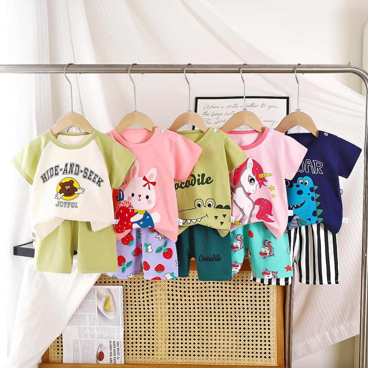 (Cross-border trading), children's summer sleeves, set, cotton down jacket for boys, short sleeve T-shirt, children's clothing, Korean style