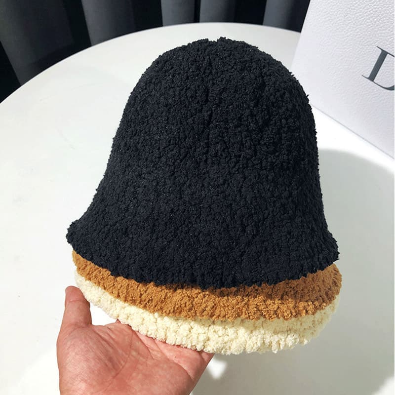 New Teddy Velvet Basin Hat Hats Japanese Fisherman Hat Female Female Autumn and Winter Pure Color Lamb Moles Warm Amazing Western Hat 3