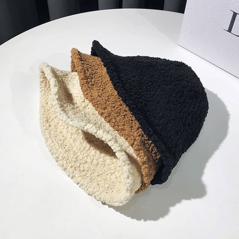 New Teddy Velvet Basin Hat Hats Japanese Fisherman Hat Female Female Autumn and Winter Pure Color Lamb Moles Warm Amazing Western Hat 4