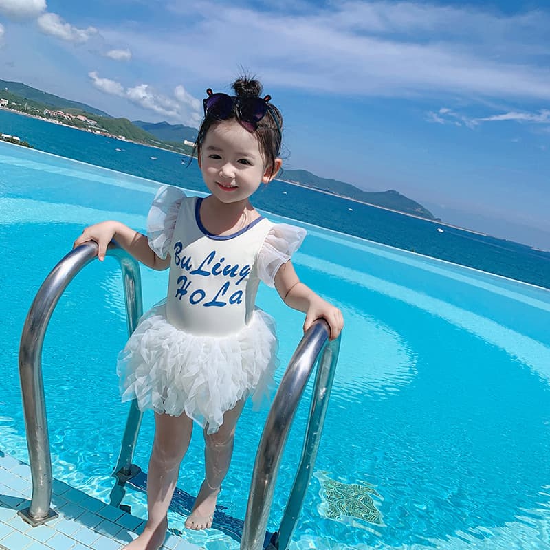 Children's swimsuit one-piece 2025 new girls cute skirt infant baby princess hot spring bathing suit for children 3