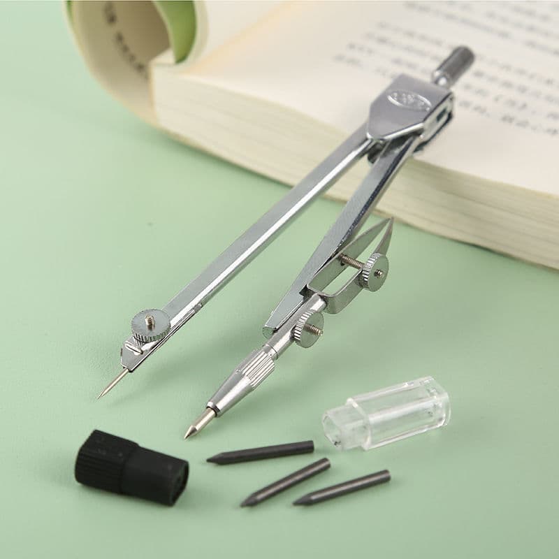 Compass set metal stainless steel student straight ruler sub-rule 2B core refill pen lead lead steel scale pointer 3