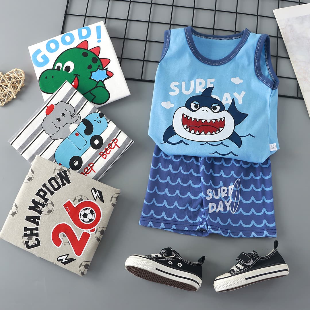 Summer children's vest, cotton set, short sleeve T-shirt for boys sleevless, shorts, trousers, lifting effect
