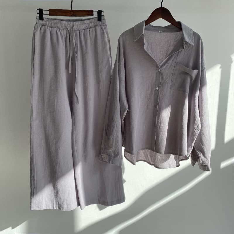 (Cross-border trading), retro set, shirt, trousers, Amazon, 2 pieces, plus size, cotton and linen, high waist 2