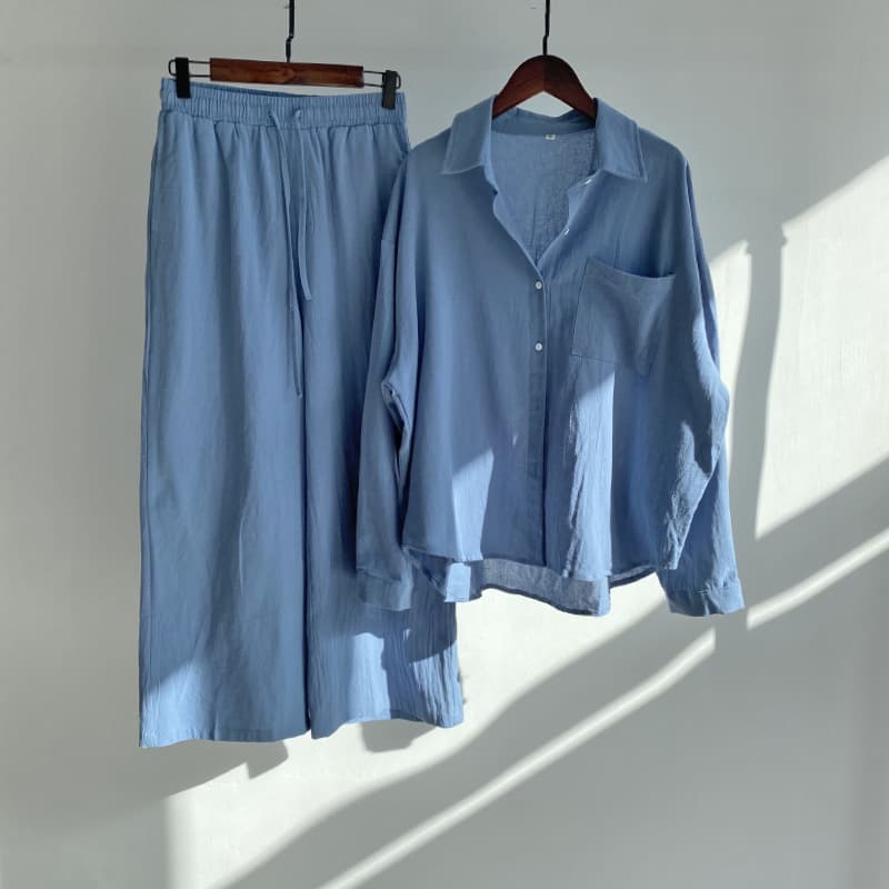 (Cross-border trading), retro set, shirt, trousers, Amazon, 2 pieces, plus size, cotton and linen, high waist 3