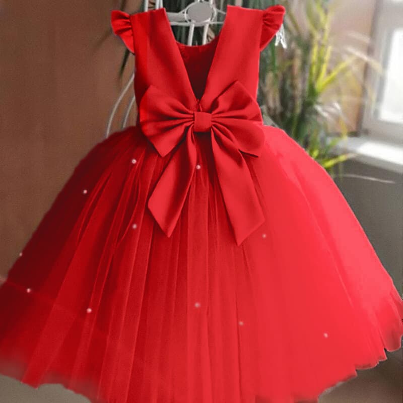 Fuchsia small princess costume with bow, piano, dress, Birthday gift, noble cut 3