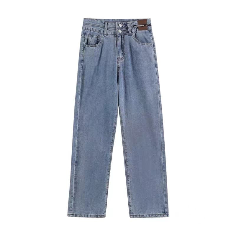Spring jeans, trousers, high waist, loose straight fit, for teenagers 5