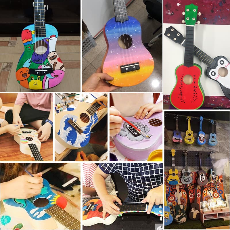 Ukulele with a score, guitar, materials set, wooden musical instruments, toy for mother's day, DIY, graffiti 4