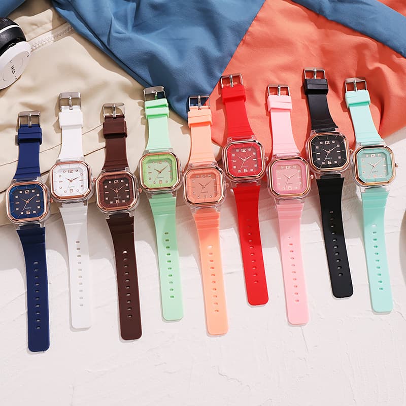 Square women's watch, silicone diamond trend children's watch, fashionable swiss watch 4