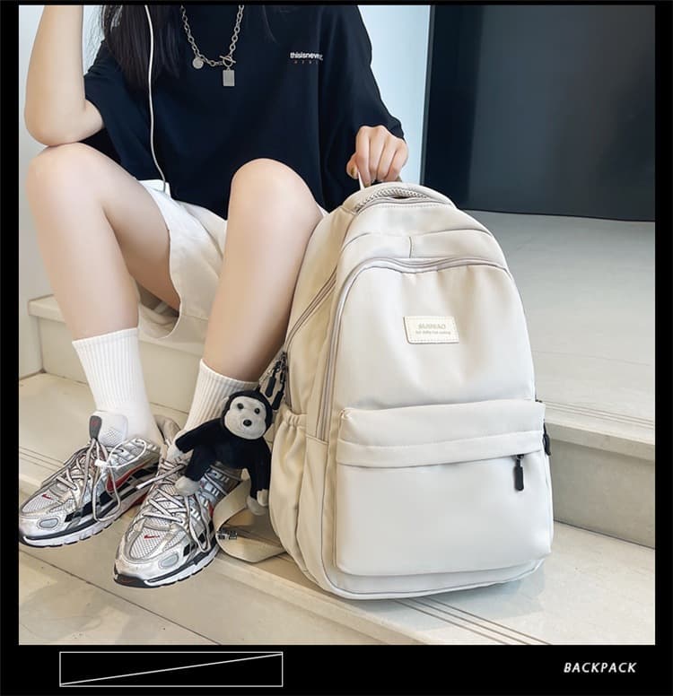 Solid color backpack, school bag, capacious shoulder bag, Korean style, for secondary school, simple and elegant design 2