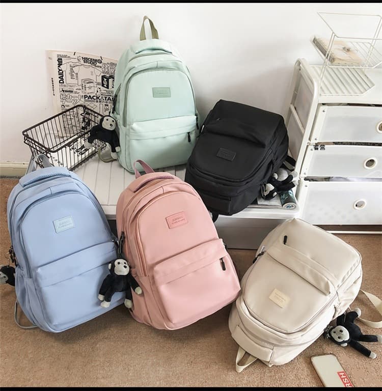Solid color backpack, school bag, capacious shoulder bag, Korean style, for secondary school, simple and elegant design 3