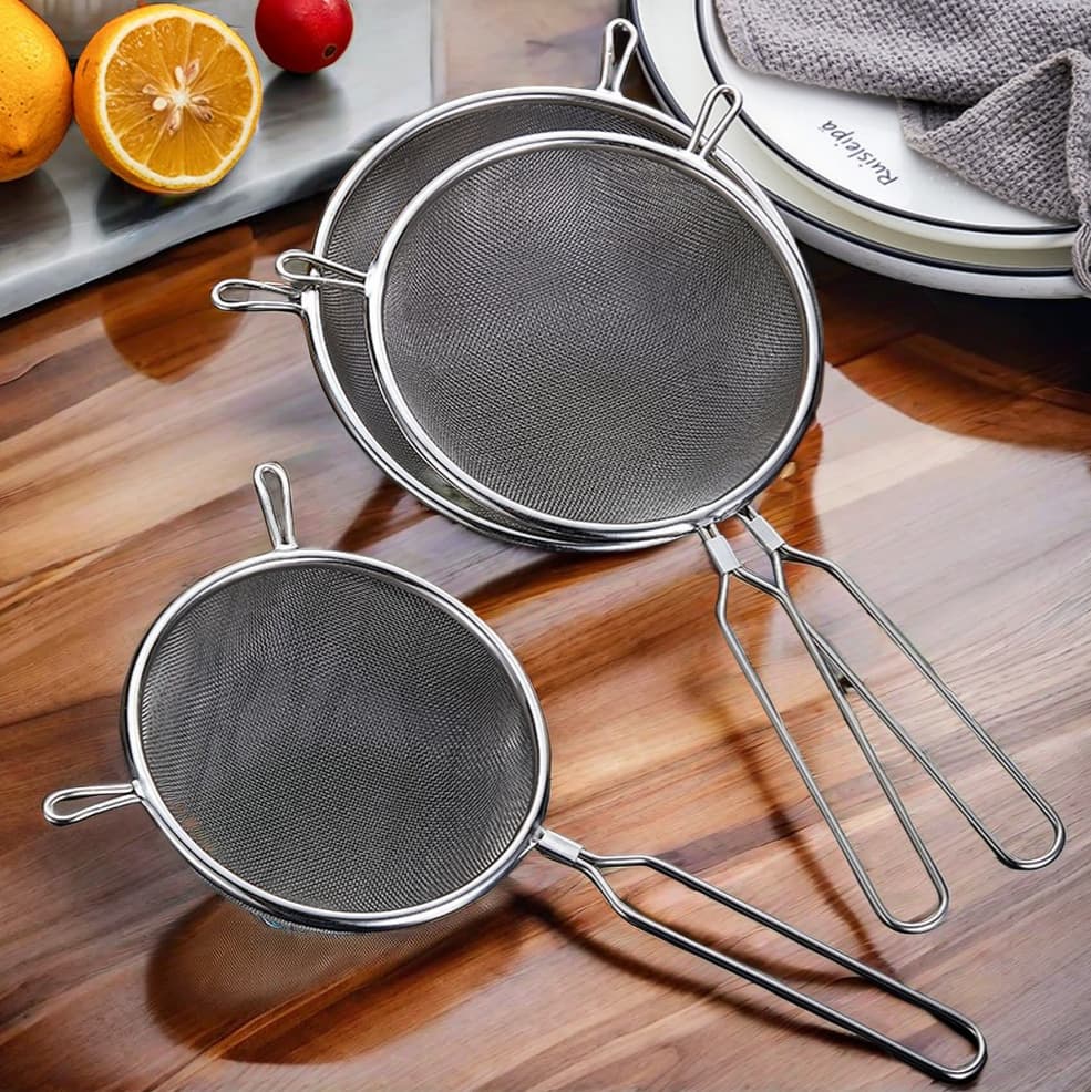 Baking stainless steel flour filter sieve soy milk filter sink, cooking coordinates, two -ear mesh, snacks and potato fried net