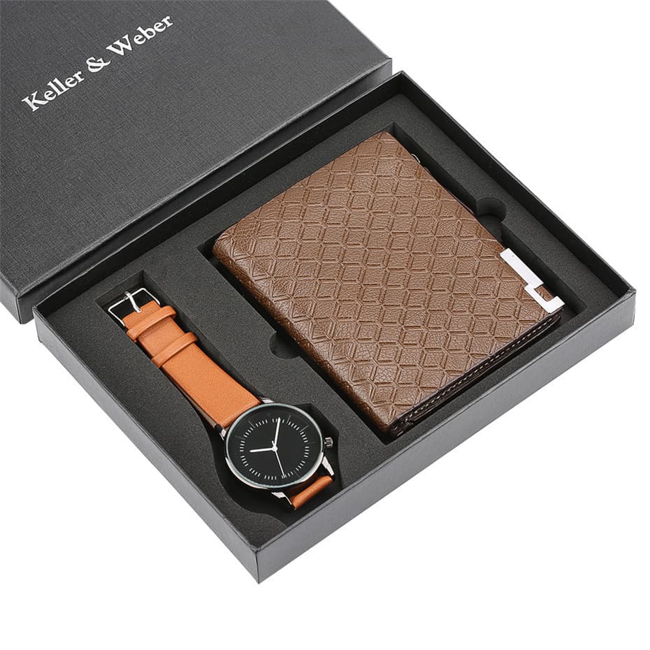 Quartz Wrist Watch Leather Wallet Gift Set for Boyfriend men 5