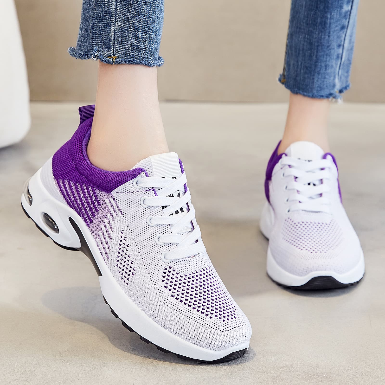 (Cross-border trading), breathable women's mesh casual footwear for leisure, running sneakers, trend of season, made with flyknit technology