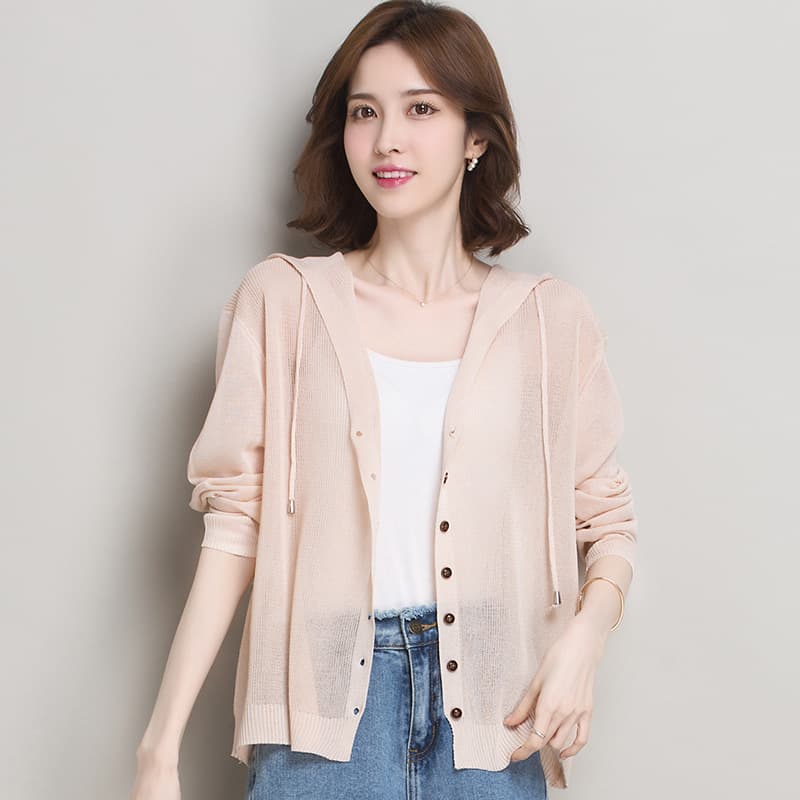 Silk cardigan with hood, summer jacket, solid cloak, Japanese and Korean, sun protection 2