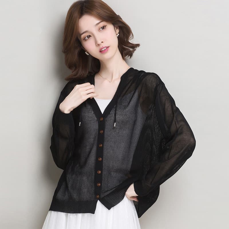 Silk cardigan with hood, summer jacket, solid cloak, Japanese and Korean, sun protection 4
