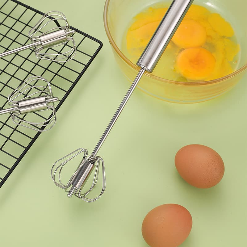 Semi-automatic stainless steel egg beater egg mixer manual press rotary egg beater kitchen baking tool 4