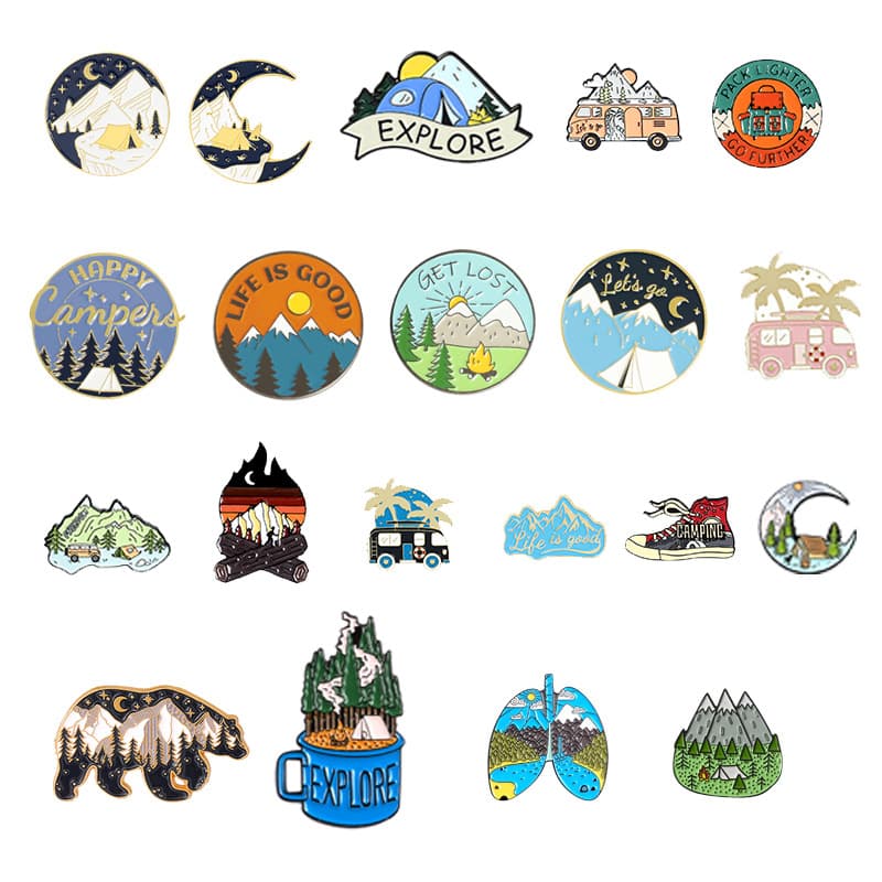 Creative landscape map set 20 European and American tourist attractions brooches metal badges geometric styling clothing