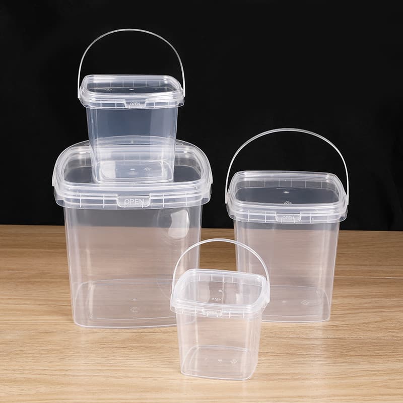 Square transparent plastic bucket packaging small products portable plastic bucket plastic small bucket pp plastic transparent square bucket with lid 3
