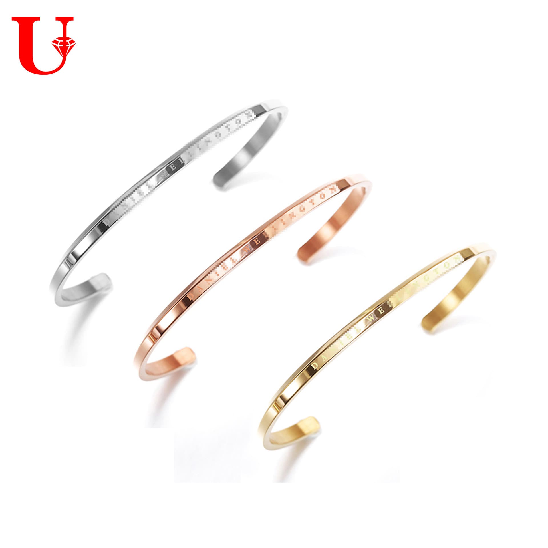 DW The same simple titanium steel bracelet C-shaped open oblique bracelet bracelet source factory wholesale live streaming source
