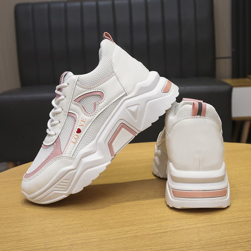 Demi-season low white sneakers for leisure platform, 2022 collection, height increasing, fitted 2