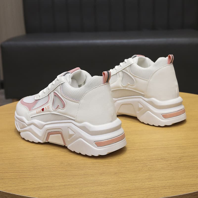 Demi-season low white sneakers for leisure platform, 2022 collection, height increasing, fitted 3
