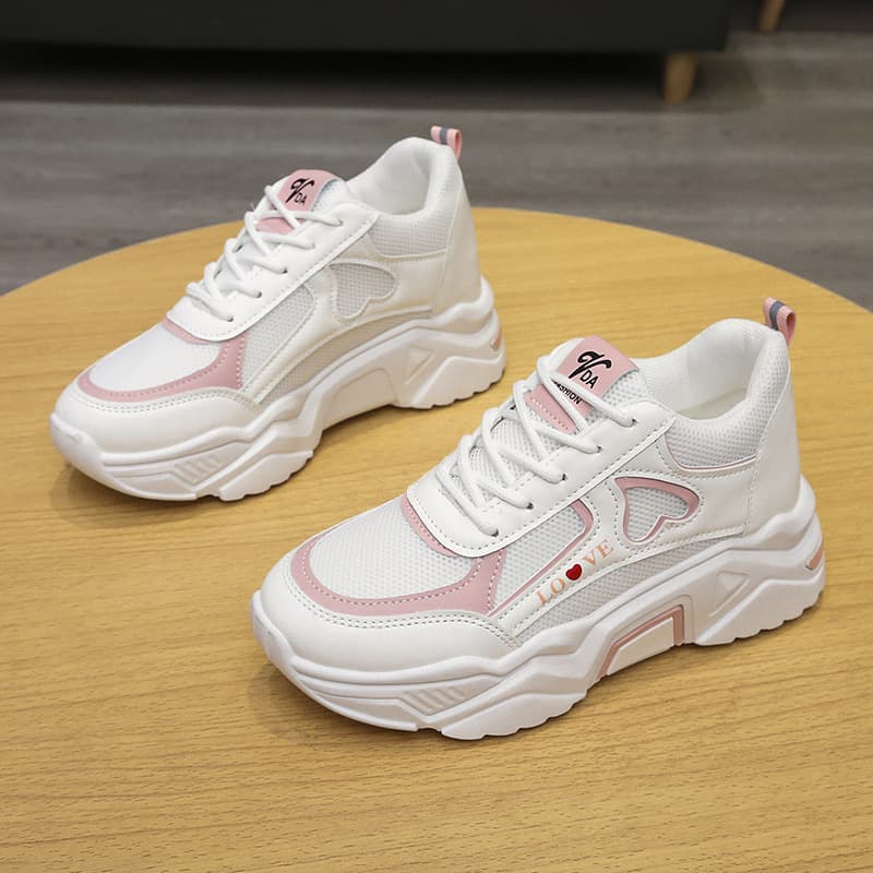 Demi-season low white sneakers for leisure platform, 2022 collection, height increasing, fitted