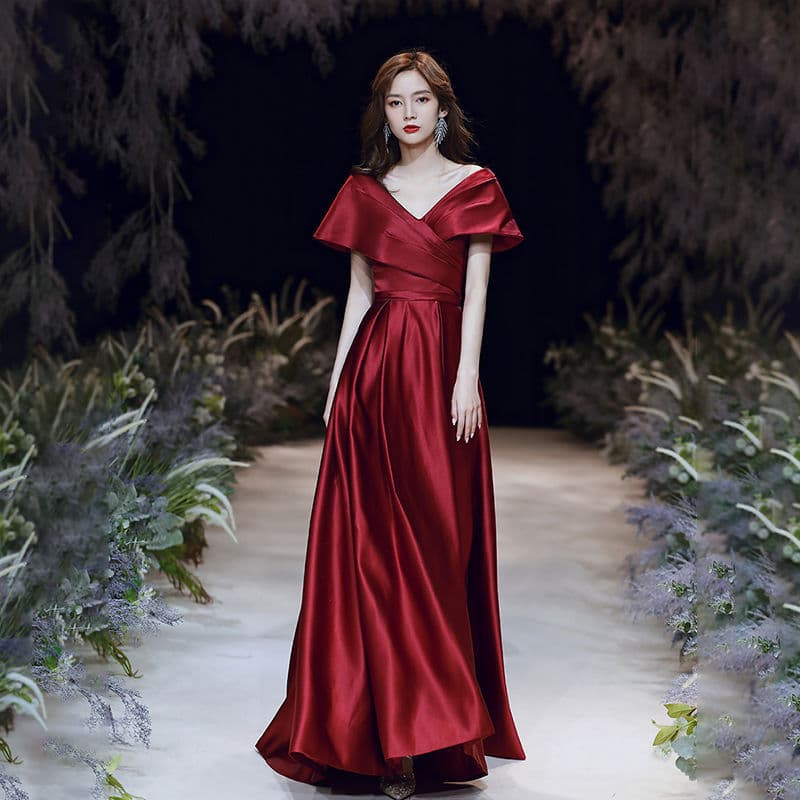 Evening dress, summer burgundy modern long-sleeve for pregnant, increased thickness