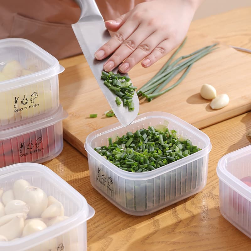 Onion ginger, ginger garlic drain box refrigerator, spring onion, fresh box, cover with silk piece of frozen box, kitchen food finishing box 4
