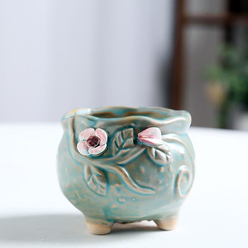 Painted creative ceramic three dimensional flowerpot flower-shaped 3